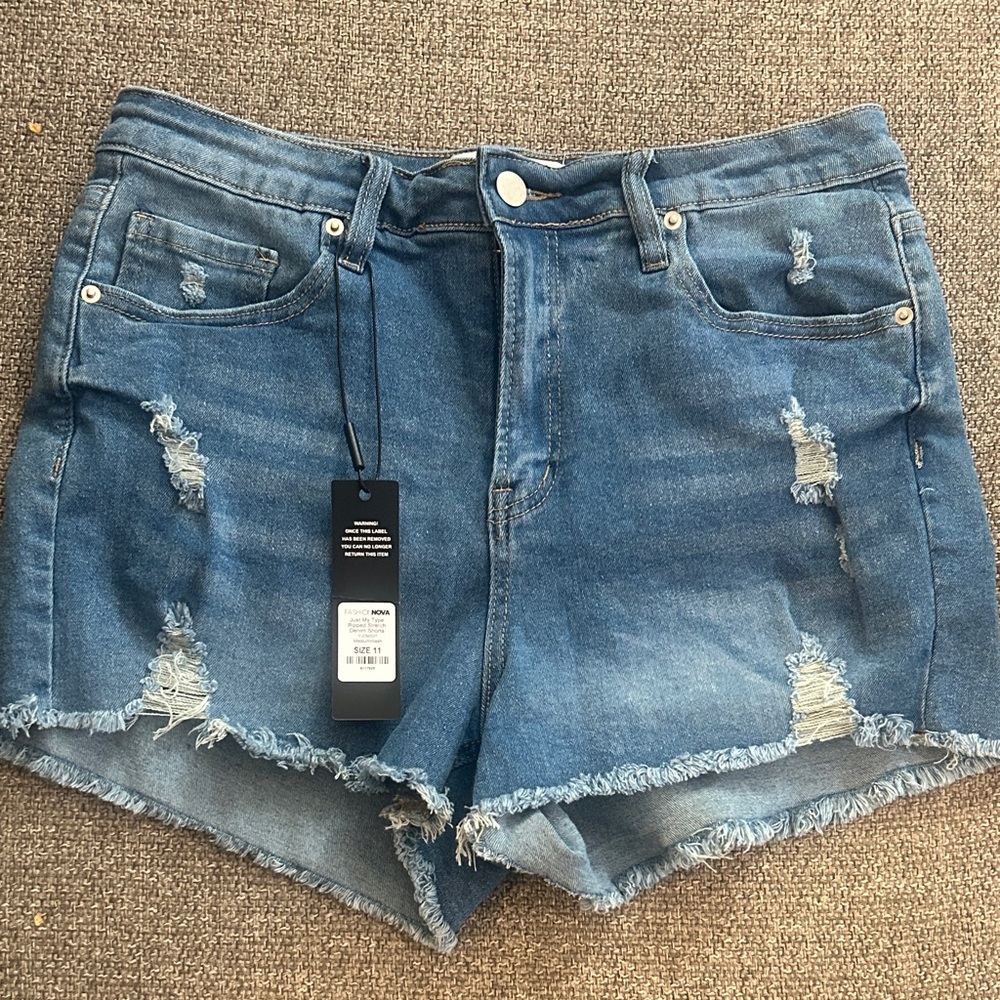 Fashion Nova Blue Distressed Jean Shorts